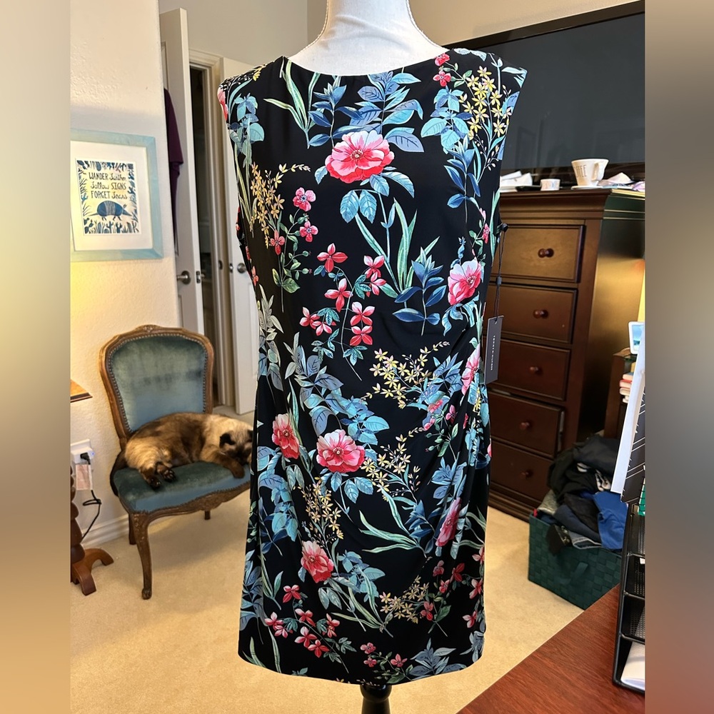 Tommy Hilfiger Navy Floral Sleeveless Sheath Midi Dress Women's Size 12- NWT